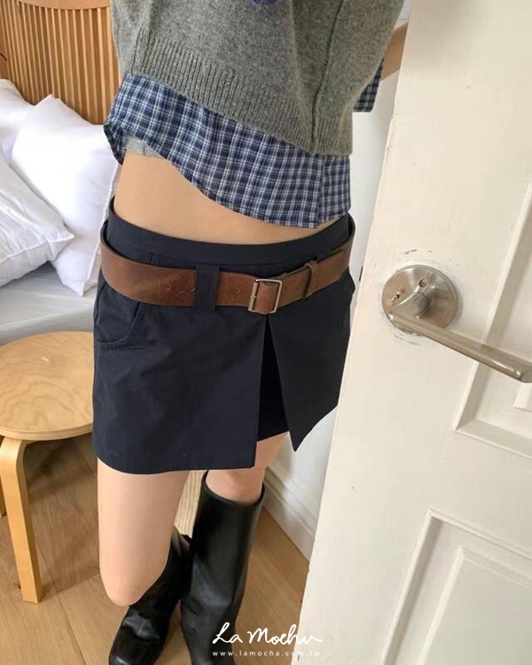 前抓褶迷你短褲裙(不附腰帶)